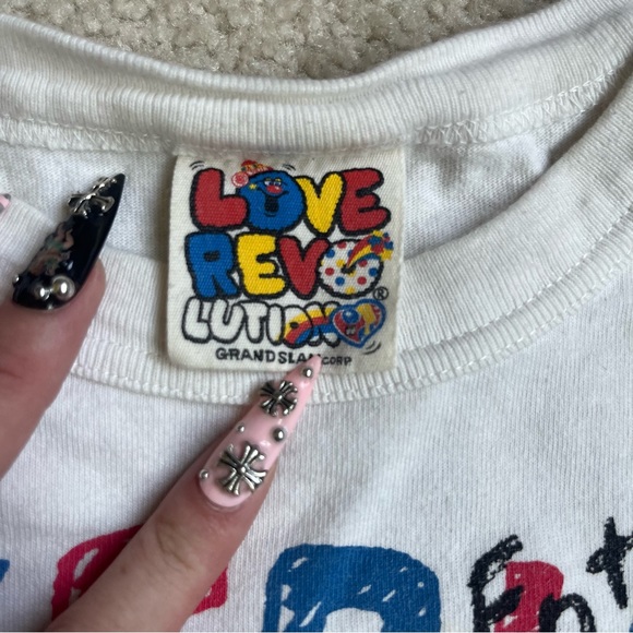 Japanese Brand y2k Love Revolution Panda Rainbow Graphic White Baby Tee - Picture 5 of 7